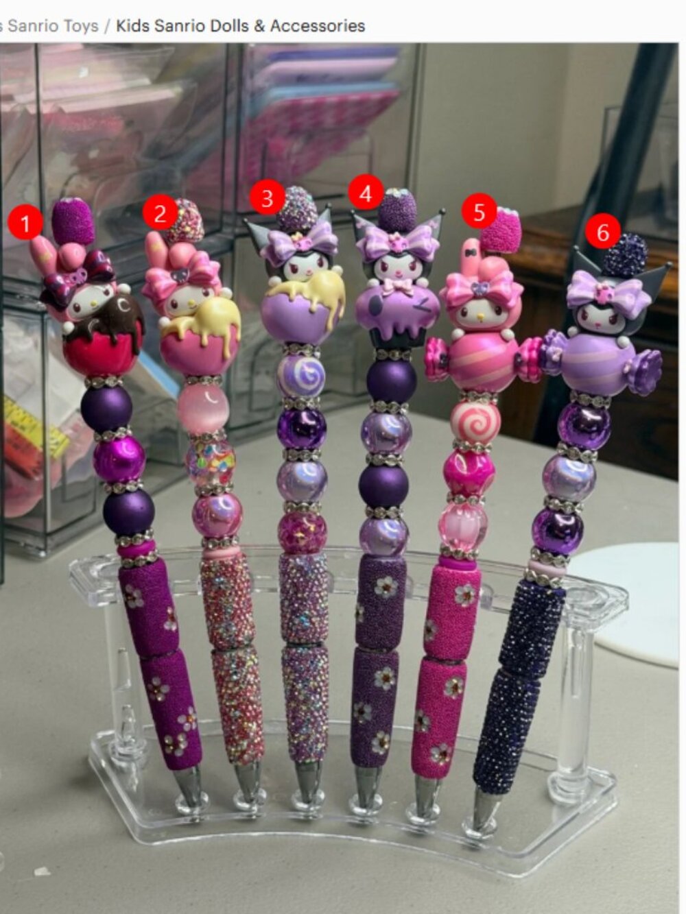 #KM-2128 Sanrio Pink & Purple Beaded Character Pens - you choose - Kuromi Melody